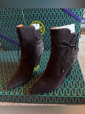 Tory Burch Lila Dark Gray Suede Ankle Bootie